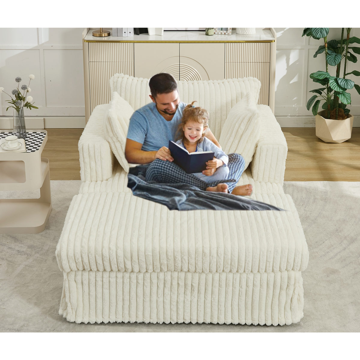 47.7'' Oversized Corduroy Chaise Longue with Ottoman, photo 2 of 10