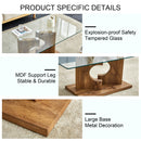A rectangular modern and fashionable coffee table with tempered glass tabletop and wooden color MDF legs. Suitable for living room.47.2"x25.5"x18"