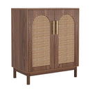 Sideboard Buffet Cabinet With Handwoven Rattan Doors (Set of 2) - Dark Brown by HouseOfZazla