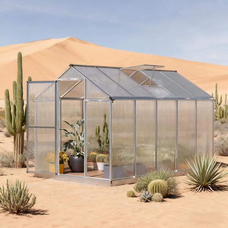 [06X10FT] Alora Large Walk-In Backyard Greenhouse W/ Rainwater Collection System And Roof Vent (SAK93581)