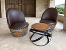 Whiskey & Wine Barrel Hoop Side Table — Oak Top, Metal Hoops
