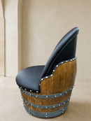 Whiskey & Wine Barrel Lounge Chair — Hidden Storage, Memory Foam, Checkered Gray Upholstery (Limited)