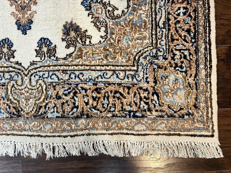 Square Persian Kirman Rug 4x4, Semi Open Field, Handmade