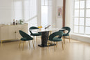 Velvet Fabric Dining Chair with Curved Backrest and Golden Metal Legs