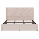 Modern Upholstered LED Bed Frame With Storage Drawers, Wingback Headboard, RGB Light by HouseOfZazla