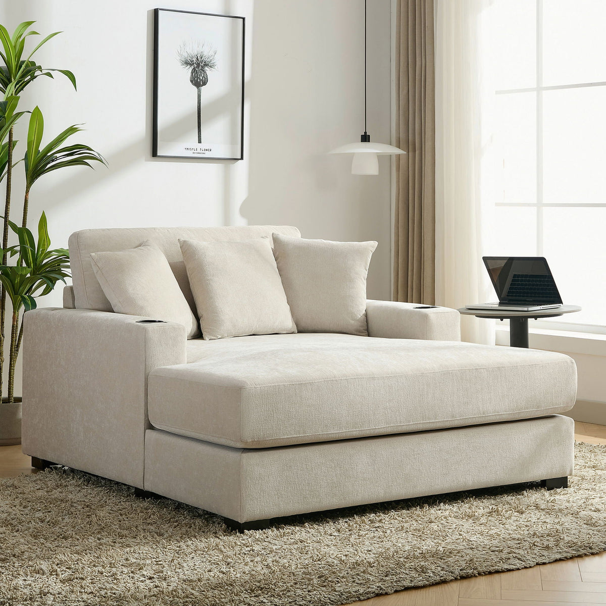 Oversized Chaise Lounger Modern Style Sofa Couch With Pillows, Charge Station & Cup Holders, photo 3 of 23