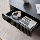 51.18'' Oval Wood Coffee Table With Drawer  Mid Century Modern Coffee Table Unique Coffee Table for Living Room Furniture, Tea Table BLACK