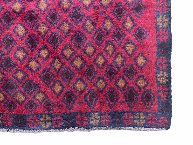 3x5 New Vintage Handmade Tribal Wool Rug Balouch Rug Afghan Rug Red Blue Diamond