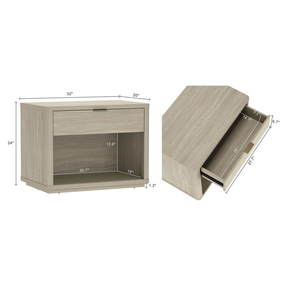 Evelyn - Nightstand With 1 Drawer And Open Shelf, photo 7 of 24
