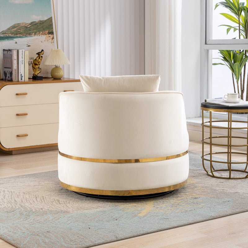 360 Degree Swivel Accent Chair Velvet Modern Upholstered Barrel Chair Over-Sized Soft Chair with Seat Cushion for Living Room, Bedroom, Office, Apartment, Beige