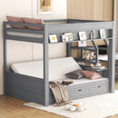 Wood Full Size Convertible Bunk Bed With Storage Staircase, Bedside Table, And 3 Drawers - Gray by Unique Piece Furniture