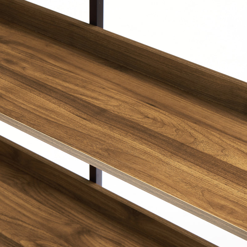 70.8 Inch Tall Bookshelf MDF Boards Stainless Steel Frame, 6-tier Shelves with Back&Side Panel, Adjustable Foot Pads, Brown