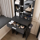 Vanity Table With Mirror, Adjustable LED Lights, Power Outlet, Hairdryer Holder & Stool by Unique Piece Furniture