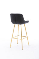 26 Inch Set of 2 Bar Stools, with Chrome Footrest Velvet Fabric Counter Stool Golden Leg Simple Bar Stool, BLACK