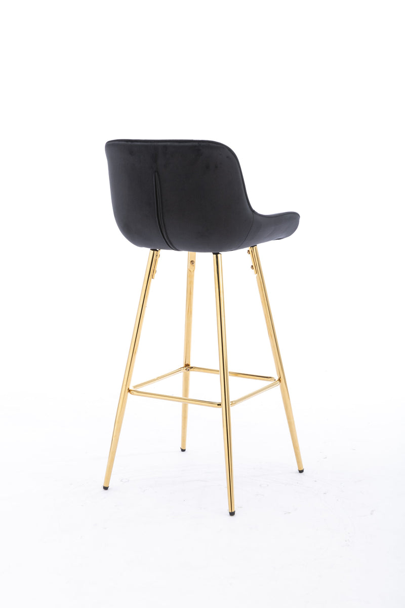 26 Inch Set of 2 Bar Stools, with Chrome Footrest Velvet Fabric Counter Stool Golden Leg Simple Bar Stool, BLACK
