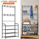 Entryway Coat Hat Rack Shoe Storage Shelf 4 Tier Shoe Rack Freestanding Hall Tree Garment Hanger Stand Clothes Shoe Organizer Combo