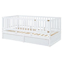 Daybed With Fence Guardrails And 2 Drawers, Split Into Independent Floor Bed & Daybed by HouseOfZazla