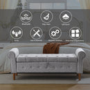 62" Bedroom Tufted Button Storage Bench, Linen Upholstered Ottoman, Window Bench, Rolled Arm Design for Bedroom, Living Room, Foyer (Beige)