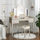 Mirrored Makeup Vanity Table Set With Adjustable Lighting And Storage by HouseOfZazla
