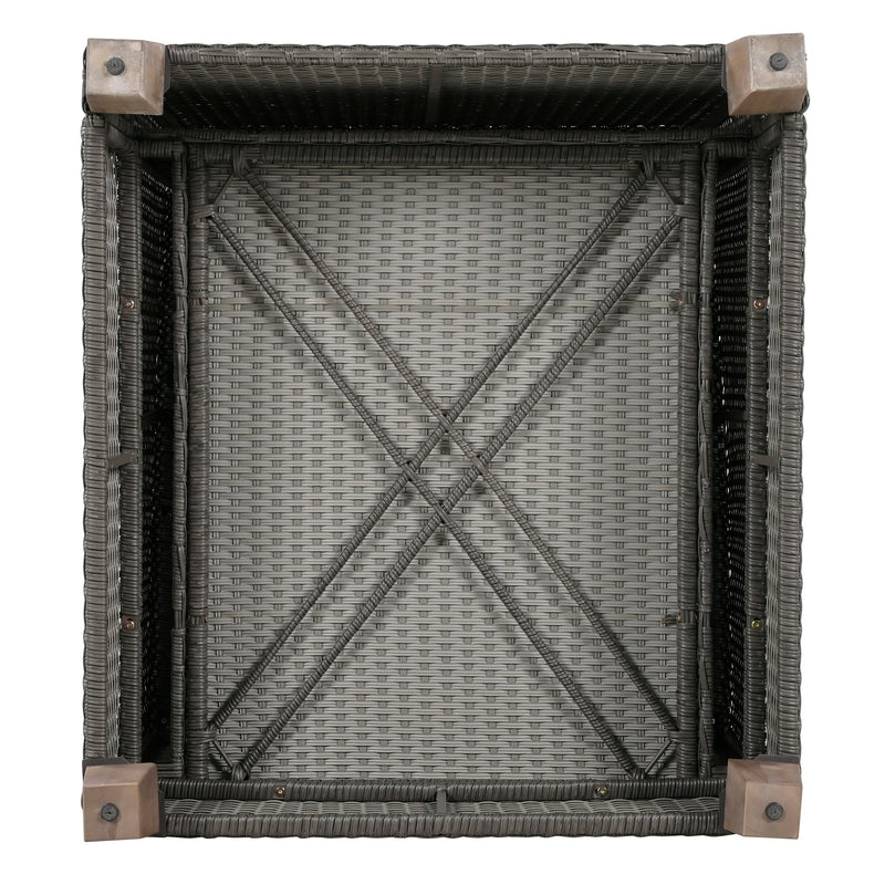 4-Piece Rattan Outdoor Conversation Sofa Set with Wooden Coffee Table and Cushions Seating 5 People for Patio, Garden and Backyard (Grey)