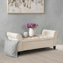 Ivory Fabric Storage Bench with Rolled Arms