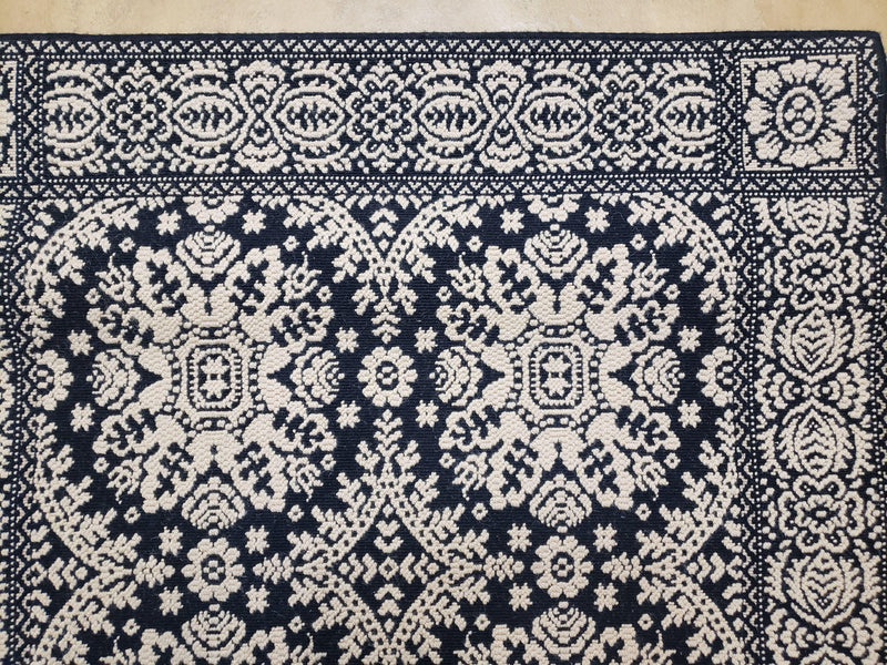 4x6 Power-Loomed Rug Dark Navy Blue & Ivory Oriental Carpet Nice