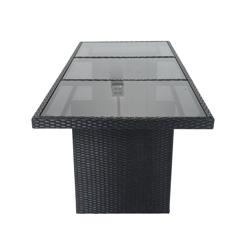 7 Piece Outdoor Patio Wicker Dining Set Patio With Adjustable Backrest Black Wicker + Dark Grey Cushion