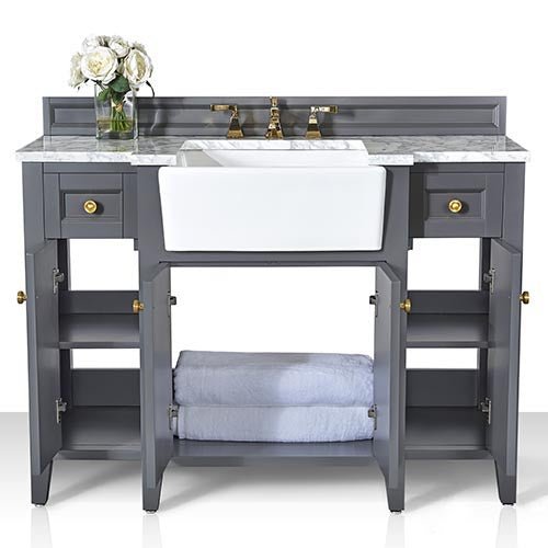 Adeline Bathroom Vanity with Farmhouse Sink and Carrara White Marble Top Cabinet Set