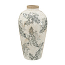 6.7x6.7x11.6' White Ceramic Accent Vase with Gray Floral Design by HouseOfZazla