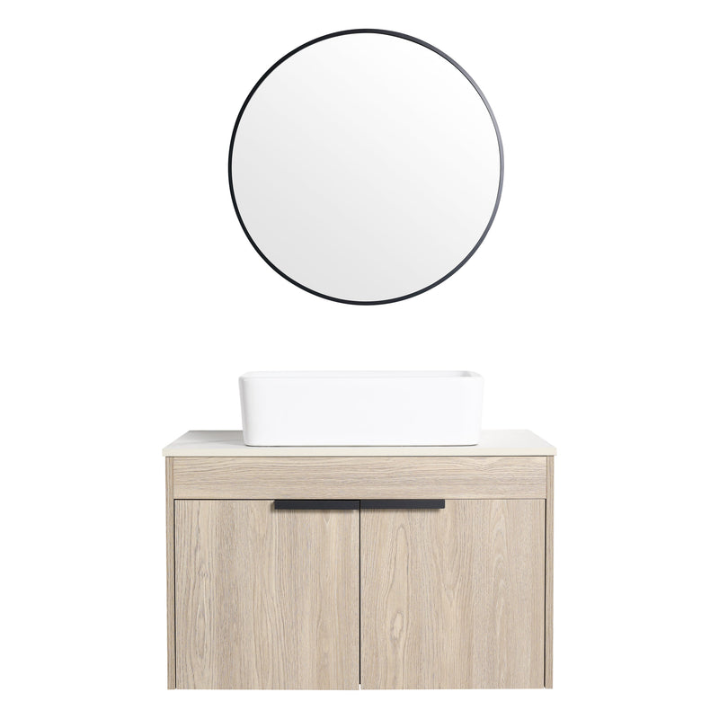 30" Modern Design Float Bathroom Vanity With Ceramic Basin Set, Wall Mounted White Oak Vanity With Soft Close Door, KD-PackingD-Packing Pieces