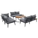 6-Piece Outdoor Sectional Sofa Set with Round Nesting Coffee Tables and Seating Sofa with Cushions for Patio, Porch and Garden (Grey)