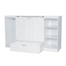 Twin Size Murphy Bed With Bedside Shelves And Wardrobe - White