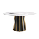 59.05" Modern Artificial Stone Round Panel Metal Iron Base Dining Table, Can Accommodate 8 People Artificial Stone Turntable (Not Including Chairs) - White / Black by HouseOfZazla