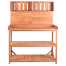 65" Large Wooden Farmhouse Rustic Outdoor Potting Bench Table, Patio Workstation, Garden Potting Bench with 4 Storage Shelves and Side Hook,Natural