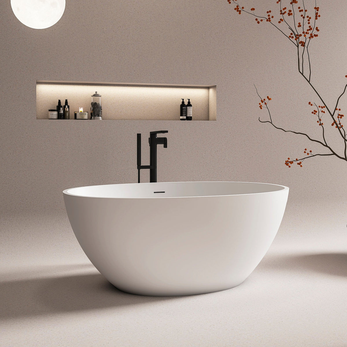 55 Inch Freestanding Solid Surface Soaking Bathtub, photo 3 of 10