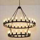 36-Lights 2-Level Matte Black Wagon Wheel Chandelier (24+12)