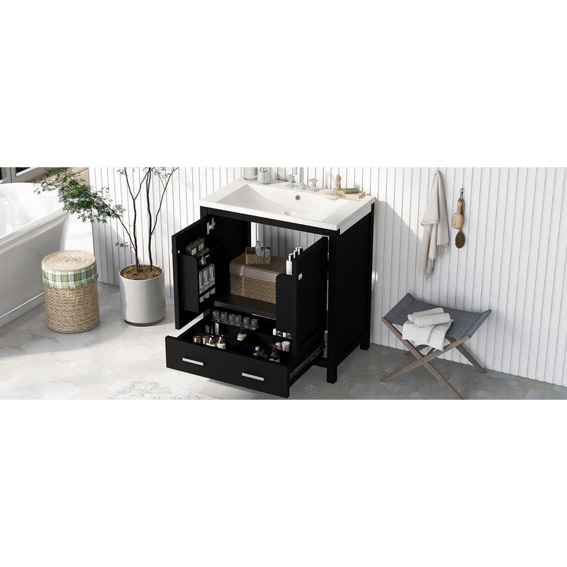 30' Black Bathroom Vanity with Single Sink, Combo Cabinet Undermount Sink, Bathroom Storage Cabinet with 2 Doors and a Drawer, Soft Closing, Multifunctional Storage, Solid Wood Frame