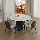 Modern Sintered Stone Dining Table With Round Turntable And Metal Pedestal - White by HouseOfZazla