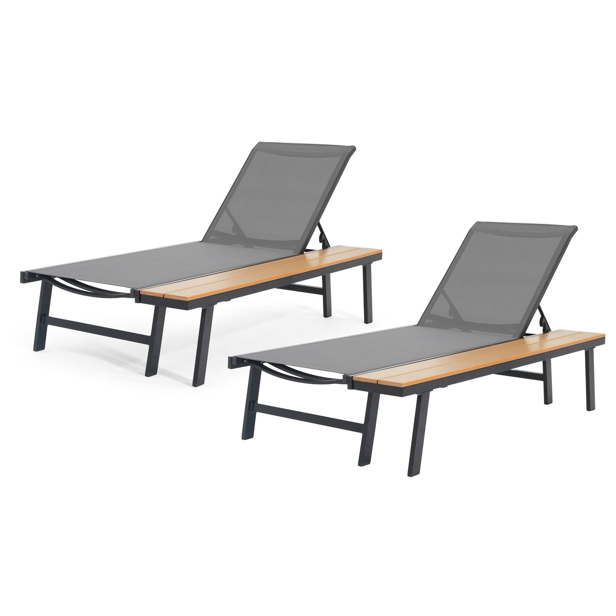 Waterloo Chaise Lounge with Attached Wood Side Table, Set of 2, photo 2 of 10