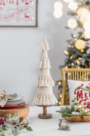Fringes Embellished Cone With Wooden Base