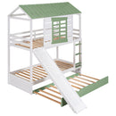 Twin Over Twin House Bunk Bed With Convertible Slide And Trundle - White by HouseOfZazla