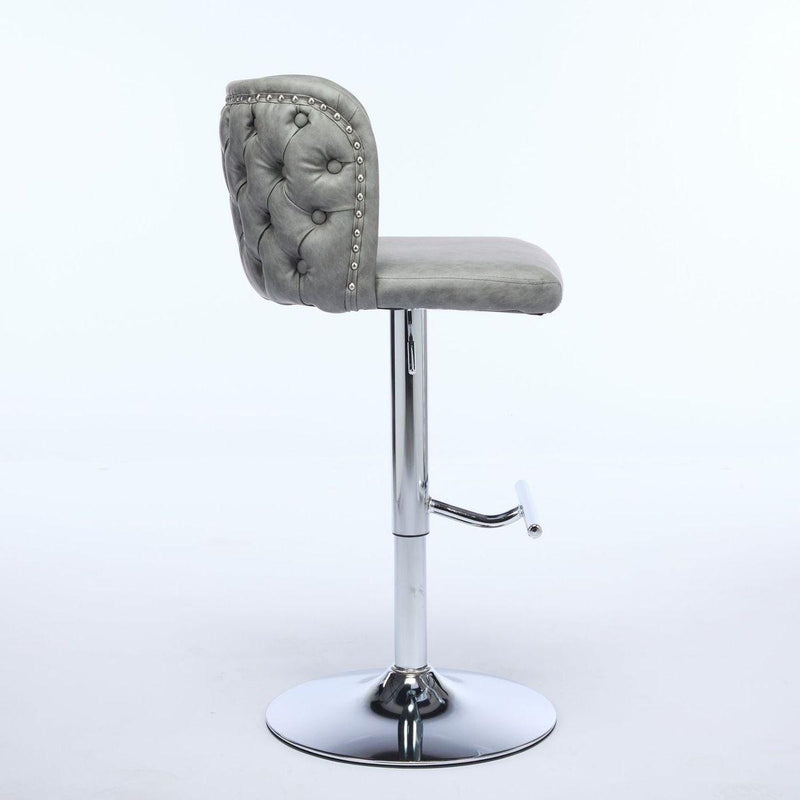 Swivel Barstools Adjusatble Seat Height With Chrome Base, Modern PU Upholstered Bar Stools with the whole Back Tufted, for Home Pub and Kitchen Island,Gray, Set of 2