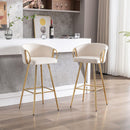 26 Inch Set of 2 Bar Stools,with Chrome Footrest and Base Velvet + Golden Leg Simple Bar Stoo,CREAM