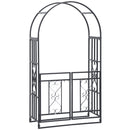 81" Metal Garden Arbor with Double Doors, Locking Gate, Climbing Vine Frame with Heart Motifs, Arch for Wedding, Bridal Party Decoration, Grey