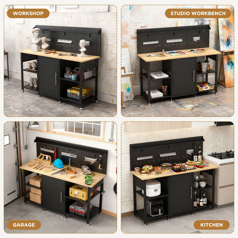 Workbench With Storage Cabinet And Pegboard - Black, photo 2 of 9
