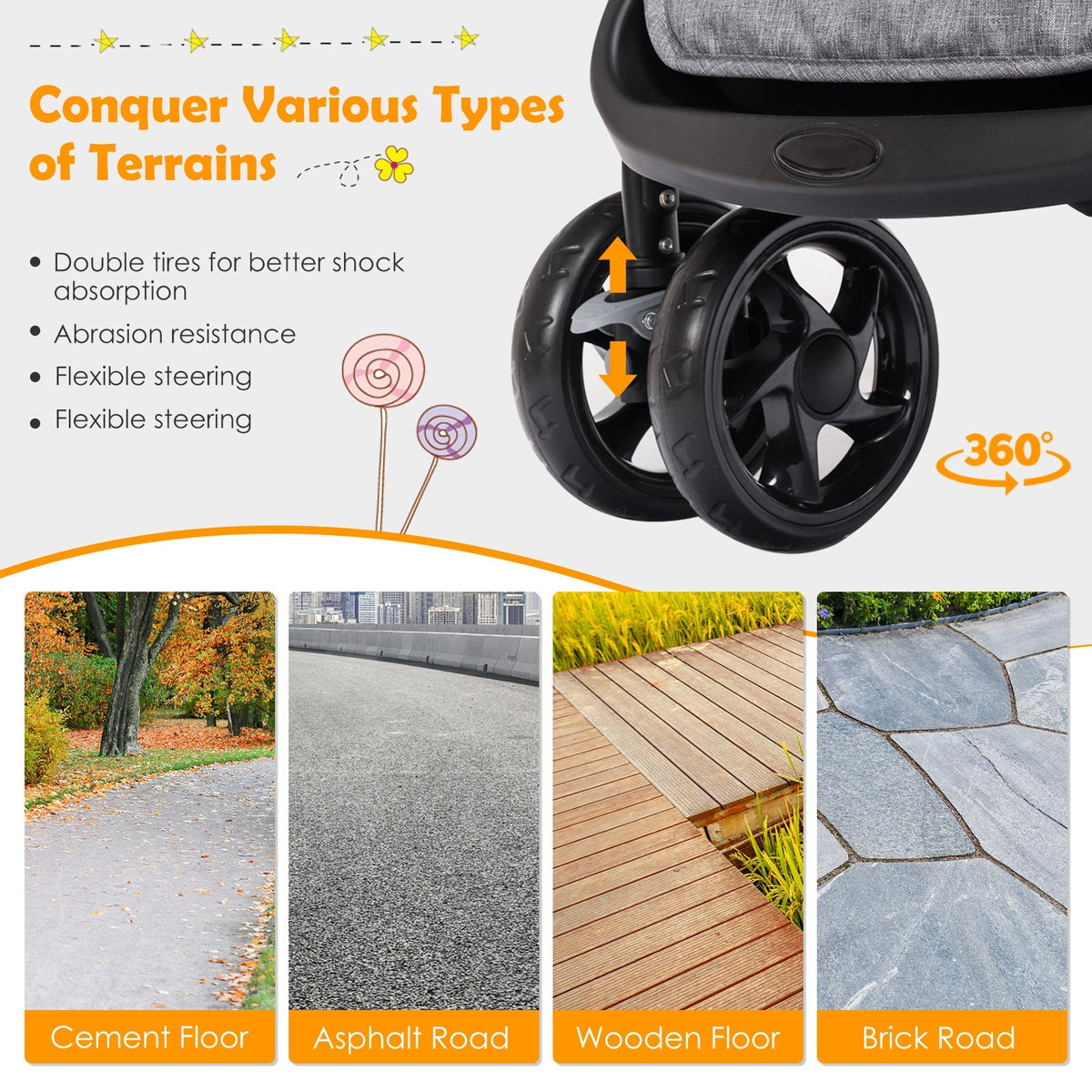 Foldable Lightweight Front Back Seats Double Baby Stroller-Gray, photo 6 of 8