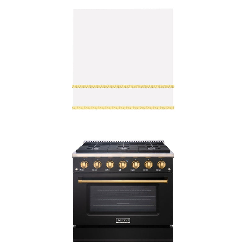 Akicon 36" Stainless Steel Range Hood with 600 CFM Insert & 6-Burner Gas Range Combo – Powerful Ventilation, Convection Oven, Multiple Finishes
