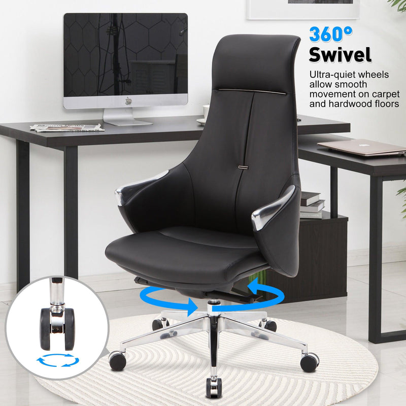 High Back Executive Chair, Ergonomic Leather Office Chair with Adjustable Height and Tilt Function and 360° Swivel Office Chair,Black