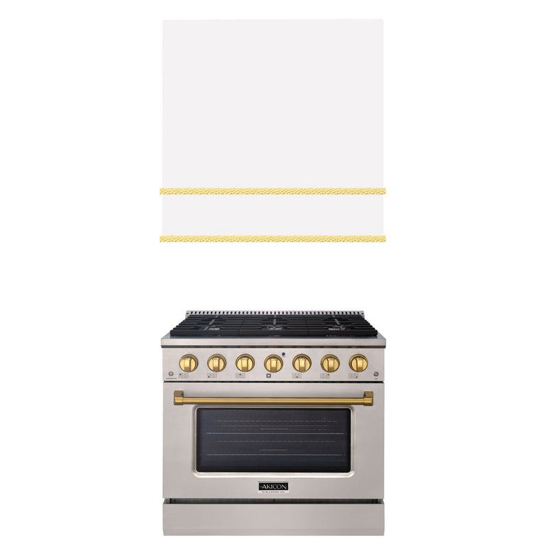 Akicon 36" Stainless Steel Range Hood with 600 CFM Insert & 6-Burner Gas Range Combo – Powerful Ventilation, Convection Oven, Multiple Finishes