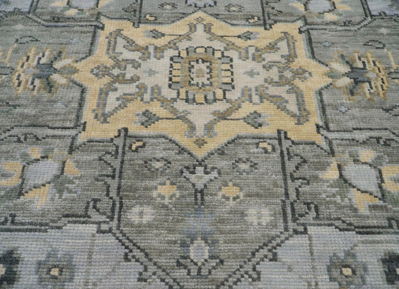7'11''x10'4'' Gray, Moss Color Hand Knotted LoomBloom Muted Turkish Oushak  100% Wool Transitional Oriental Area Rug